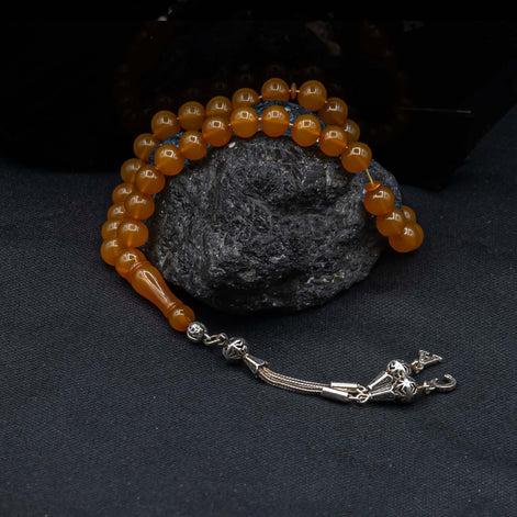 TMN I Ateş Kehribar I Mandarin I Harfli Püskül - Tesbih Mit Namen