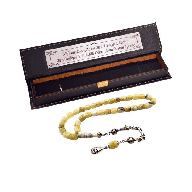 Tropfen Bernstein - Exklusiv Modell - 925er echt Silber Quaste - Tesbih Mit Namen