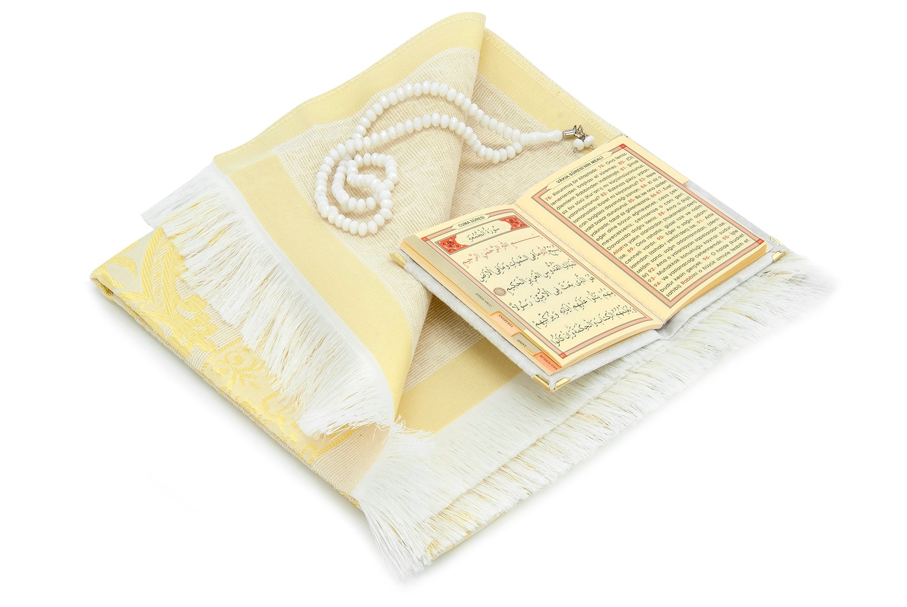 TAFT Stoff muslimische Geschenke Gebetsteppich & Samtbezogene Yaseen Sura Taschenformat Buch & Kristall Gebetskette Set mit Kraft Box islamische Ramadan Eid Geschenke, Gastgeschenke - Tesbih Mit Namen