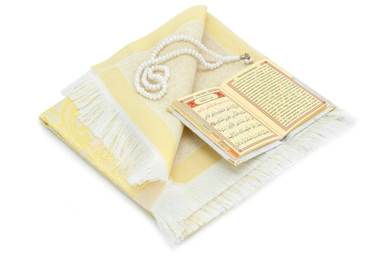 TAFT Stoff muslimische Geschenke Gebetsteppich & Samtbezogene Yaseen Sura Taschenformat Buch & Kristall Gebetskette Set mit Kraft Box islamische Ramadan Eid Geschenke, Gastgeschenke - Tesbih Mit Namen