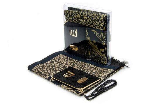 TAFT Stoff muslimische Geschenke Gebetsteppich & Samtbezogene Yaseen Sura Taschenformat Buch & Kristall Gebetskette Set mit Kraft Box islamische Ramadan Eid Geschenke, Gastgeschenke - Tesbih Mit Namen