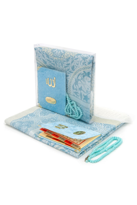 TAFT Stoff muslimische Geschenke Gebetsteppich & Samtbezogene Yaseen Sura Taschenformat Buch & Kristall Gebetskette Set mit Kraft Box islamische Ramadan Eid Geschenke, Gastgeschenke - Tesbih Mit Namen