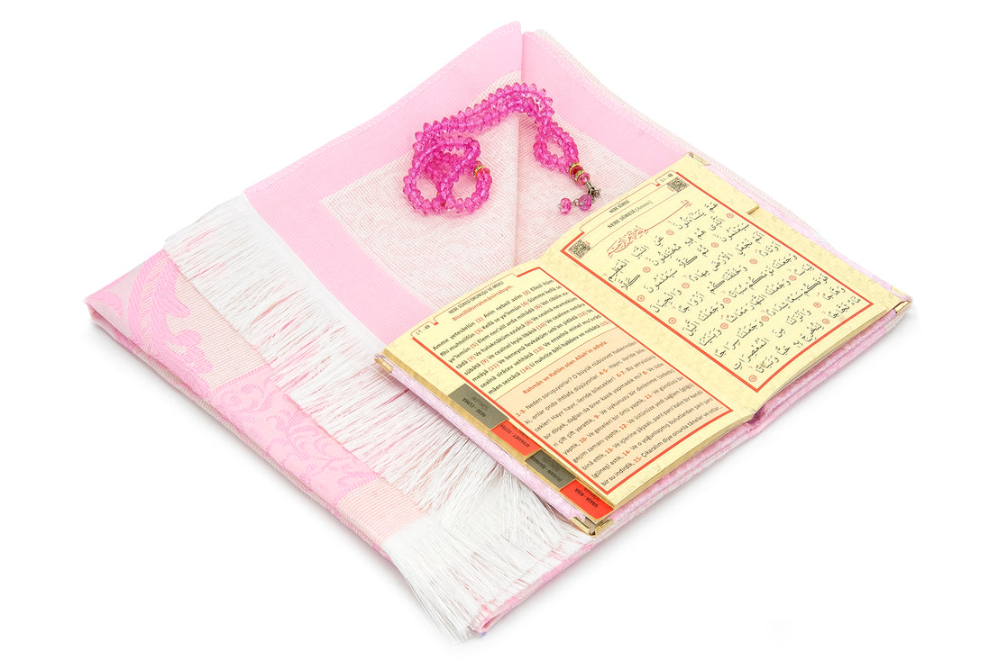 TMN I Pembe Seccade Seti I Tesbih ve Yasin Set I Çanta Boy - Tesbih Mit Namen