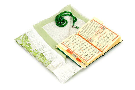 TAFT Stoff muslimische Geschenke Gebetsteppich & Samtbezogene Yaseen Sura Taschenformat Buch & Kristall Gebetskette Set mit Kraft Box islamische Ramadan Eid Geschenke, Gastgeschenke - Tesbih Mit Namen