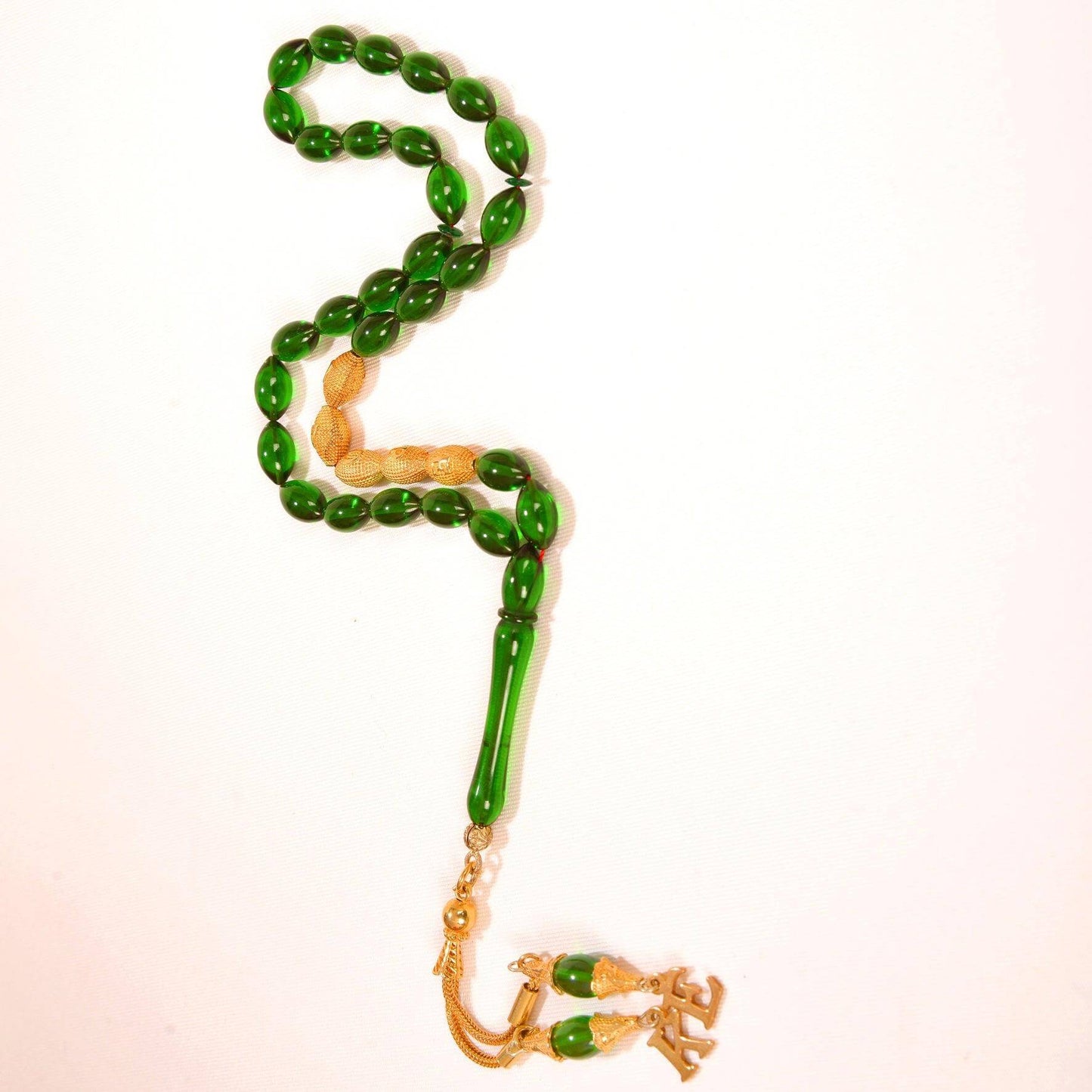 Yeşil Ateş Kehribar , 925 Gümüş Altın Kaplama İsme özel , Püskül Özel Harf - Tesbih Mit Namen