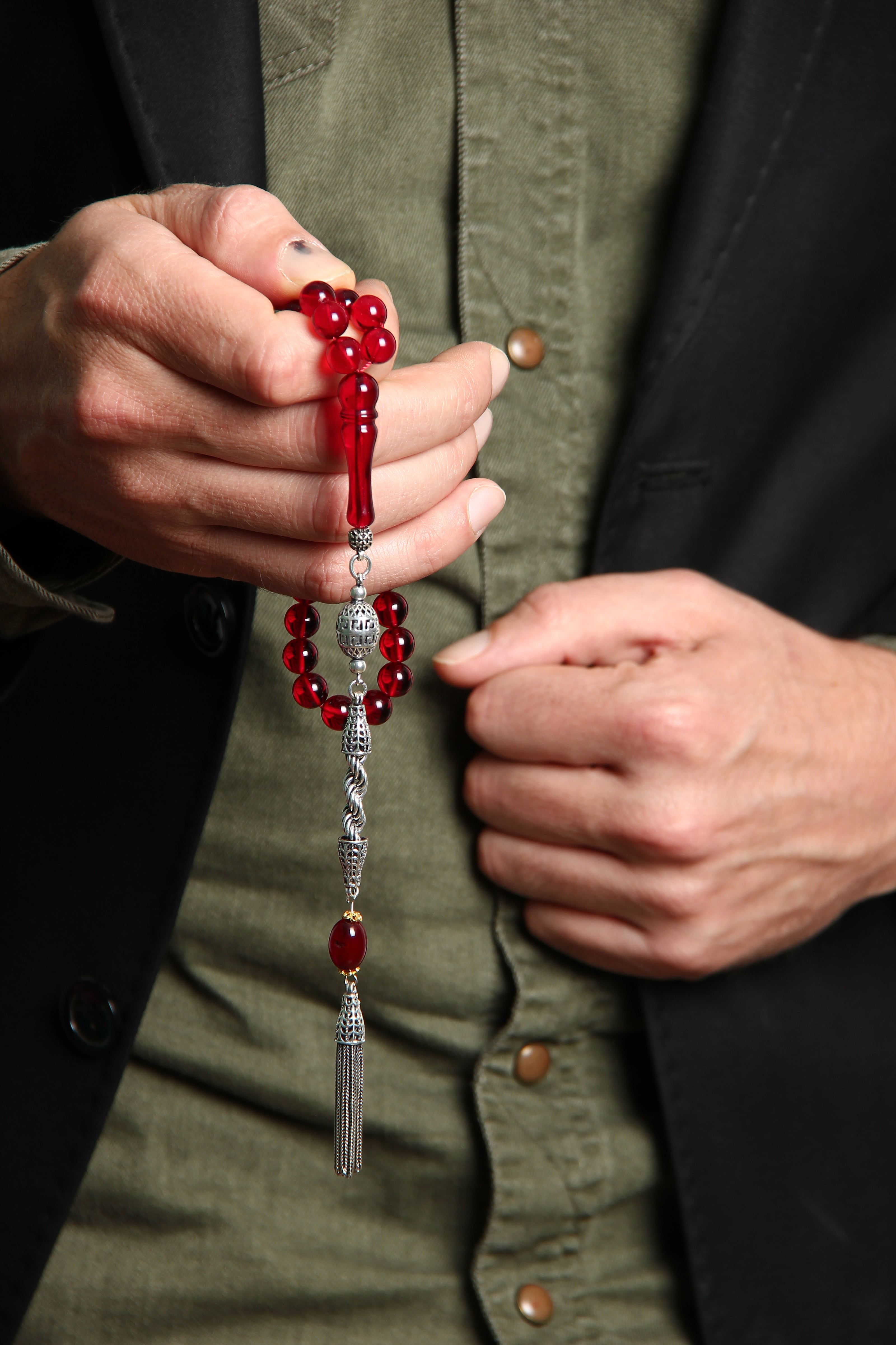 TMN, Kırmızı Damla Kehribar, Kafes Gümüş Püskül, Usta İşi SERTİFİKALI