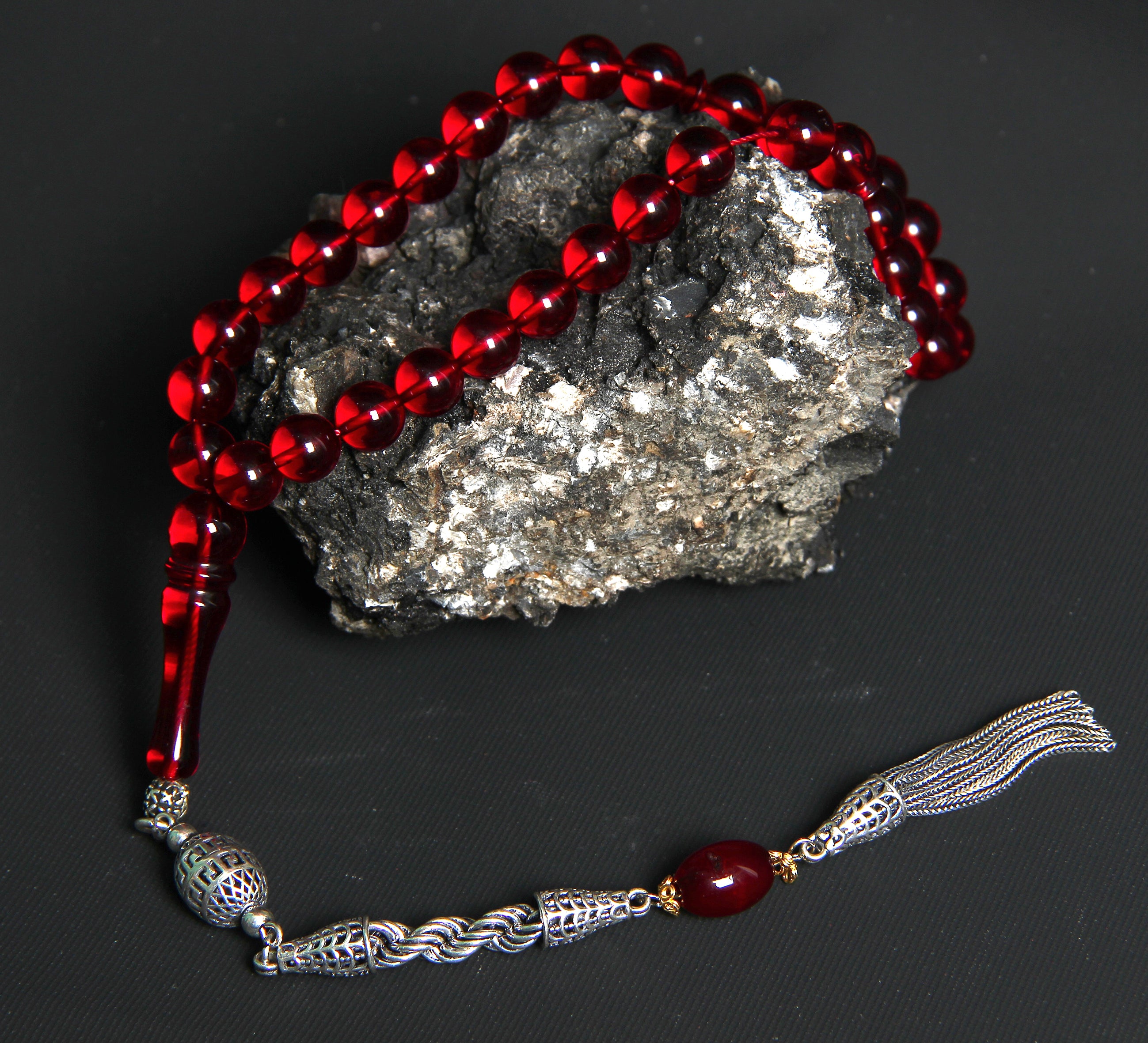 TMN, Kırmızı Damla Kehribar, Kafes Gümüş Püskül, Usta İşi SERTİFİKALI