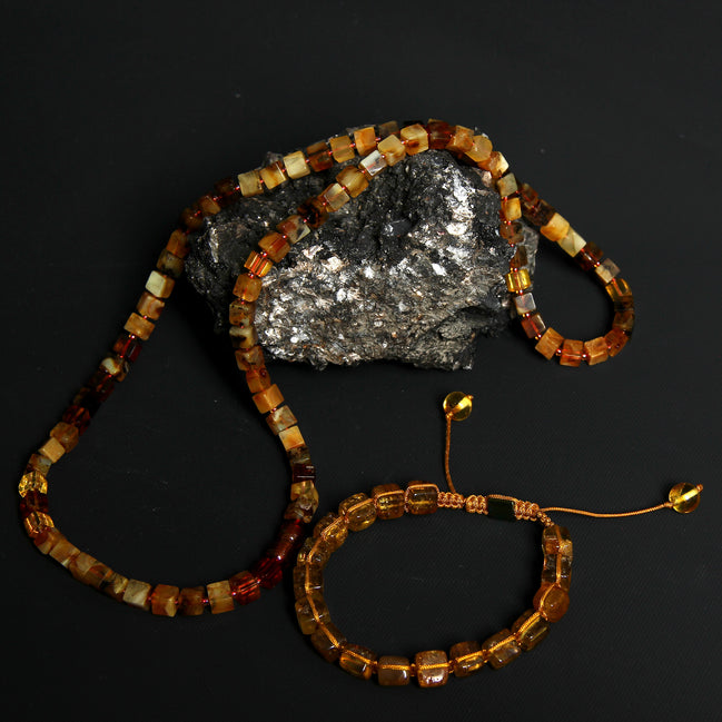 TMN, Erkek Damla Kehribar Set, Bileklik ve Kolye Set SERTİFİKALI - 100% Bernstein Set mit Echtheitszertifikat