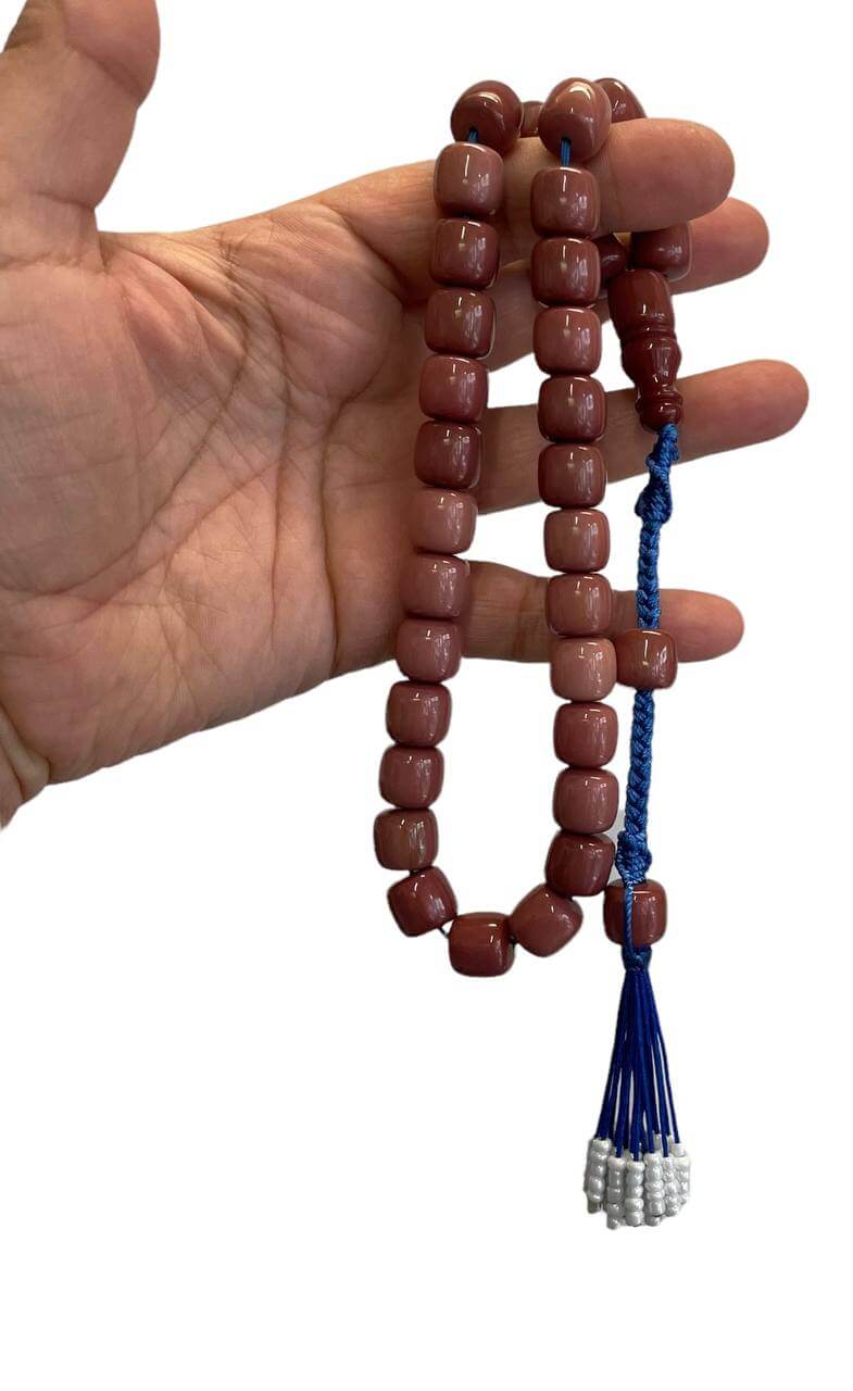 Tesbih, Gebetskette 33 Perlen, einzigartiges Sondermodell, Saray Püskül, Farbe rosa, Bernstein, Kehribar Tespih - Tesbih Mit Namen