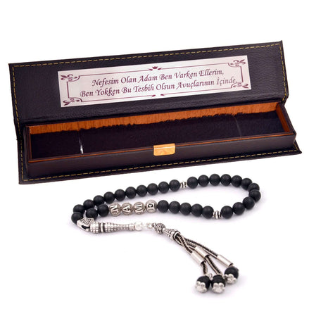 TMN I Siyah Oniks Tesbih I 33 Boncuk I Deri Kutu - Tesbih Mit Namen