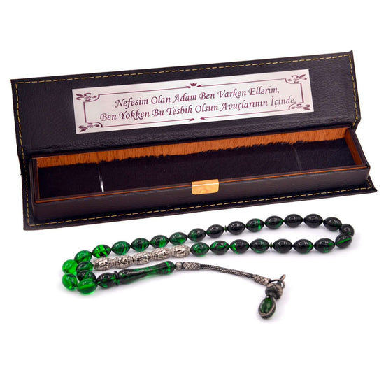 TMN I Yeşil İsimli Kehribar Tesbih I 33 Boncuklu I Kazaz Model - Tesbih Mit Namen