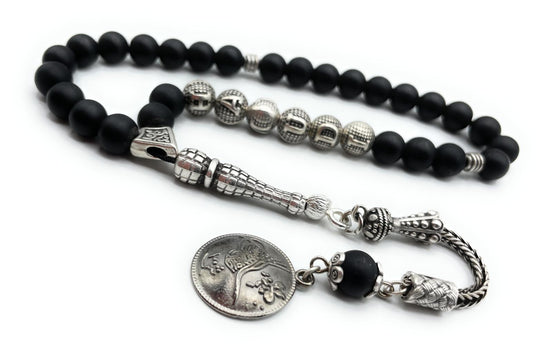 TMN | Isimli Tesbih, istediginiz isim yazilir, Onyx Dogaltas - Gebetskette mit Namen, 33 Gebetsperlen, Box mit Gravur