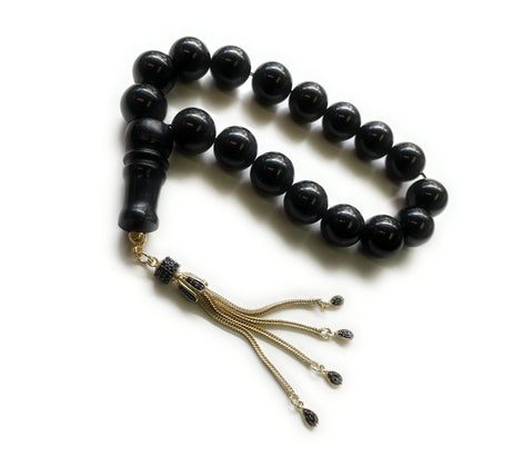 TMN I Oltu Tesbih I Siyah Maskot I 925 Ayar Gümüş Zirkon Püskül