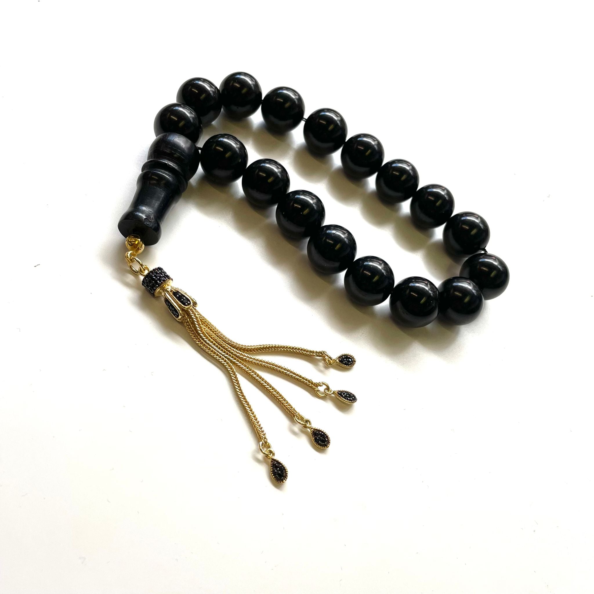 TMN I Oltu Tesbih I Siyah Maskot I 925 Ayar Gümüş Zirkon Püskül