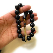 TMN I Oltu Tesbih I Siyah Maskot I 925 Ayar Gümüş Zirkon Püskül