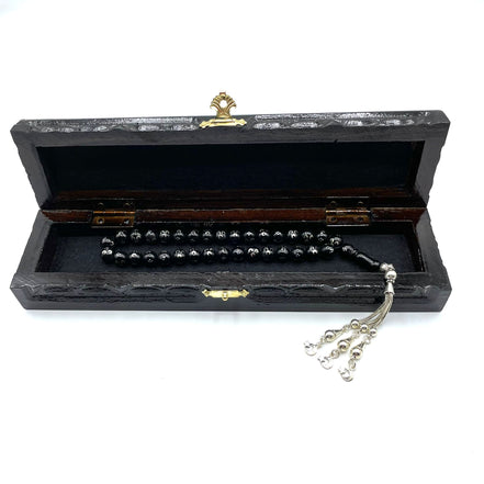 TMN I Oltu Tesbih I 925 Ayar Gümüş Ayyıldız Püskül I Özel Ceviz Kutu