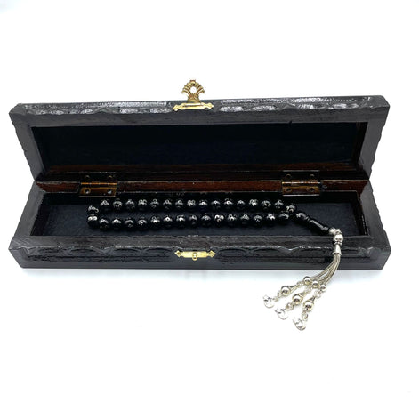 TMN I Oltu Tesbih I 925 Ayar Gümüş Ayyıldız Püskül I Özel Ceviz Kutu