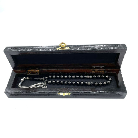 TMN I Oltu Tesbih I 925 Ayar Gümüş Püskül I Harf Seçenekli I Özel Ceviz Kutu