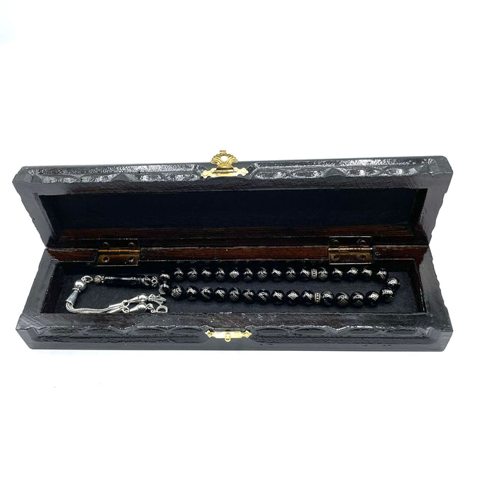 TMN I Oltu Tesbih I 925 Ayar Gümüş Püskül I Harf Seçenekli I Özel Ceviz Kutu