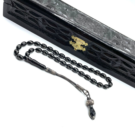 TMN I Oltu Tesbih I Kazaz Model I 925 Ayar Gümüş Püskül I Özel Ceviz Kutu