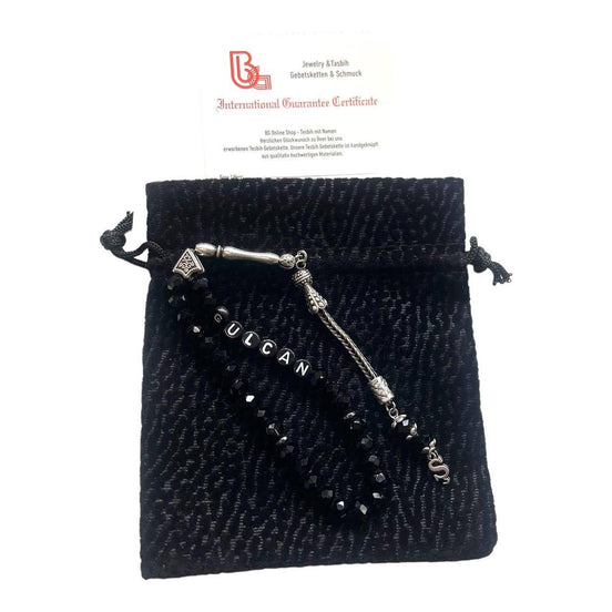 TMN, Gebetskette mit Wunschnamen und Buchstaben Anhänger, 33 Perlen handgefertigt - Autoschmuck, Führerschein bestanden Geschenk