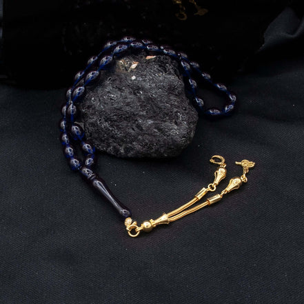 TMN I Mavi Ateş Kehribar Tesbih Modeli I Altın Püskül - Tesbih Mit Namen