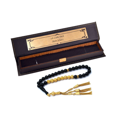 TMN I Oltu Taşı I İsimli Tesbih Modeli I 925 Ayar Hakiki Gümüs Altın Kaplama - Tesbih Mit Namen