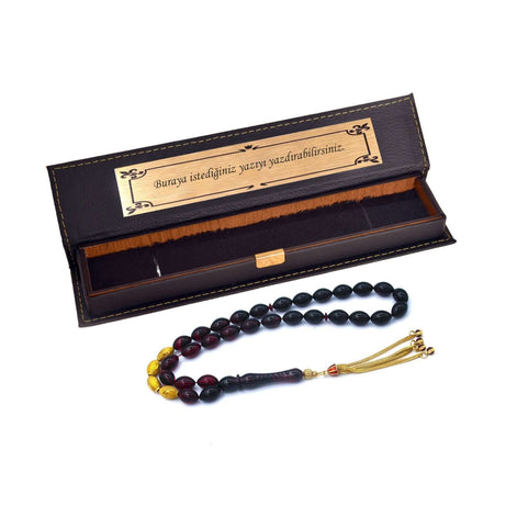 Tesbih Mit Namen I İsimli Ateş Kehribar I Kırmızı I Altın Kaplama - Tesbih Mit Namen