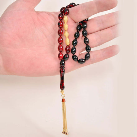 Gebetskette aus Feuer Bernstein, 925er echt Silber Namensgravur & Quaste - Tesbih Mit Namen